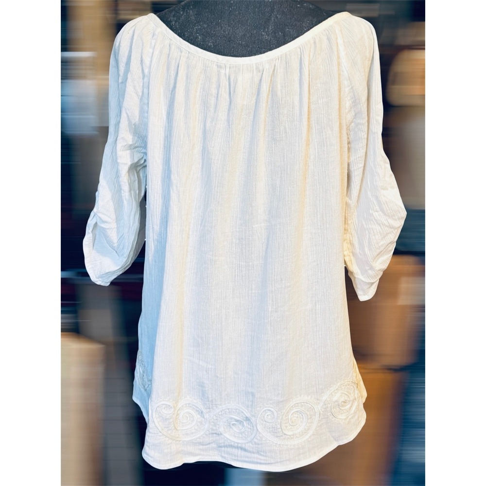 Lucky Brand White Crinkle Gauze Embroidered Peasant Blouse Top Small - Picture 2 of 4